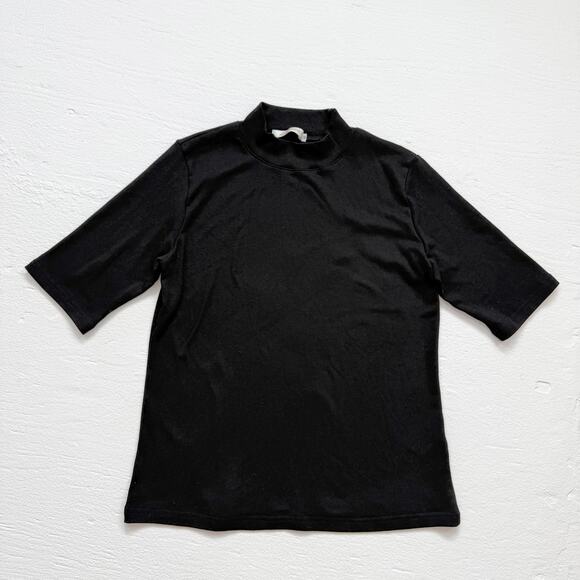 Liyo Hon Black Mock Neck Half Sleeve Stretch Top, Size Medium - Picture 1 of 5